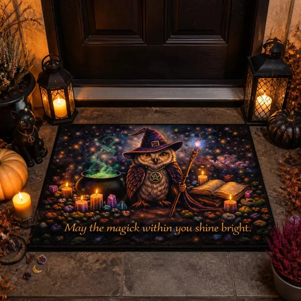 Wicca Spirit Owl Doormat – Halloween Witchy Welcome Mat_mockup_1.webp