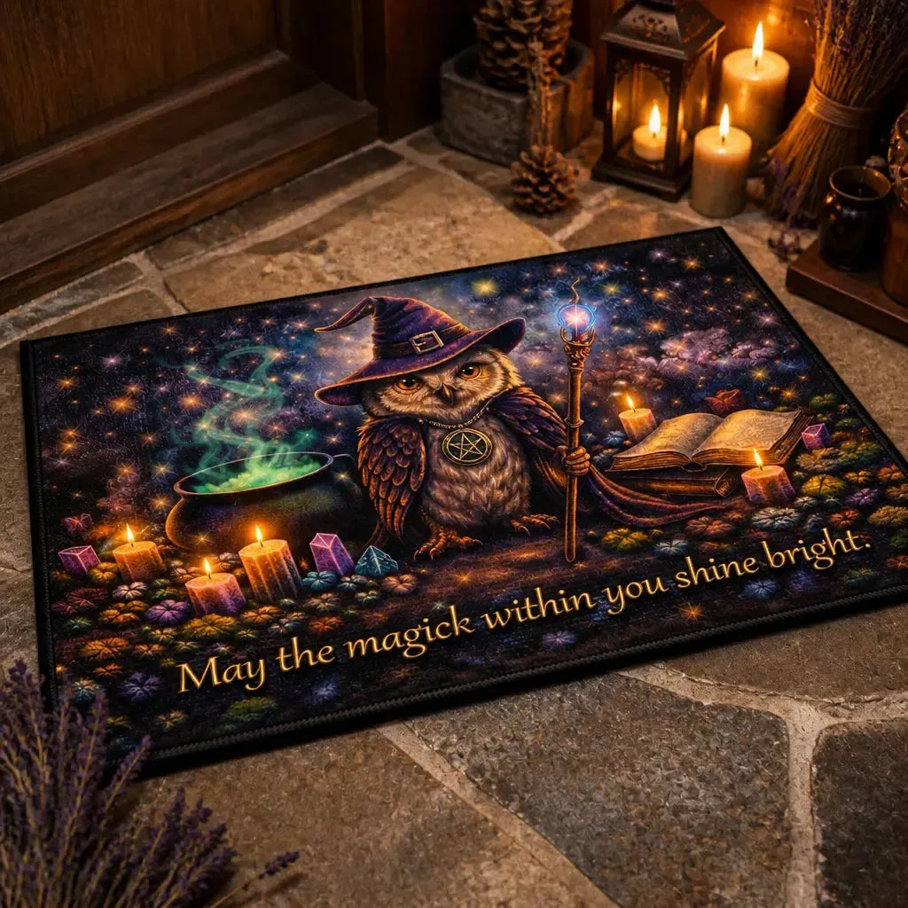 Wicca Spirit Owl Doormat – Halloween Witchy Welcome Mat_mockup_2.webp