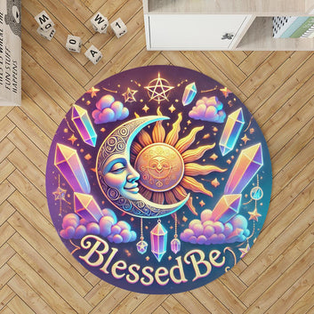 Wicca Sun Moon Round Rug Goddess Sun Moon Carpet for Pagan Home Decor-MoonChildWorld