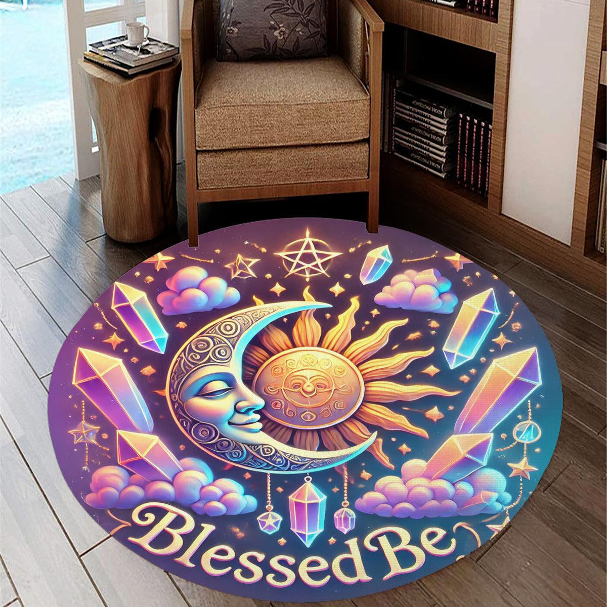 Wicca Sun Moon Round Rug Goddess Sun Moon Carpet for Pagan Home Decor-MoonChildWorld