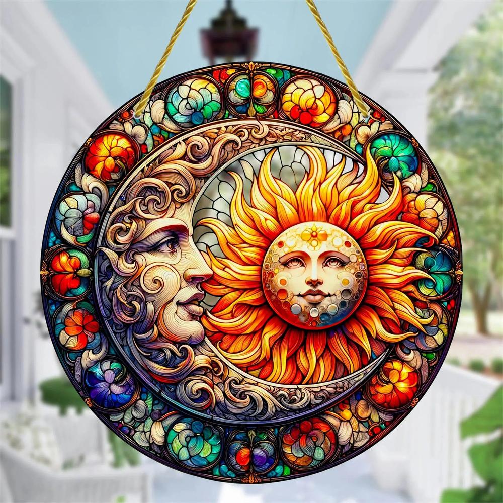 Wicca Sun Moon Suncatcher Wicca Acrylic Sign Sun Moon Window Decor-MoonChildWorld