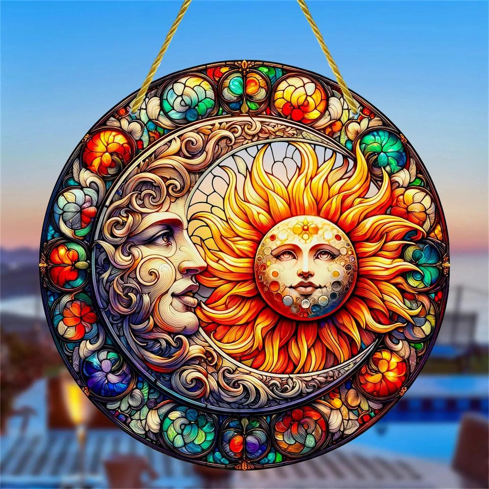 Wicca Sun Moon Suncatcher Wicca Acrylic Sign Sun Moon Window Decor-MoonChildWorld
