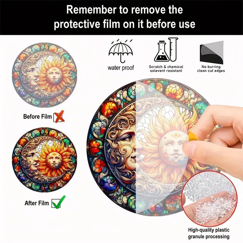 Wicca Sun Moon Suncatcher Wicca Acrylic Sign Sun Moon Window Decor-MoonChildWorld