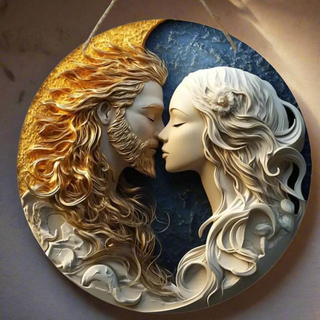 Wicca Sun and Moon Wooden Sign Celestial Goddess Hanging Sign Home Decor-MoonChildWorld