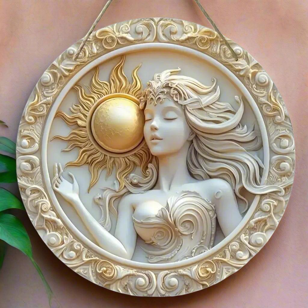 Wicca Sun and Moon Wooden Sign Celestial Goddess Hanging Sign Home Decor-MoonChildWorld