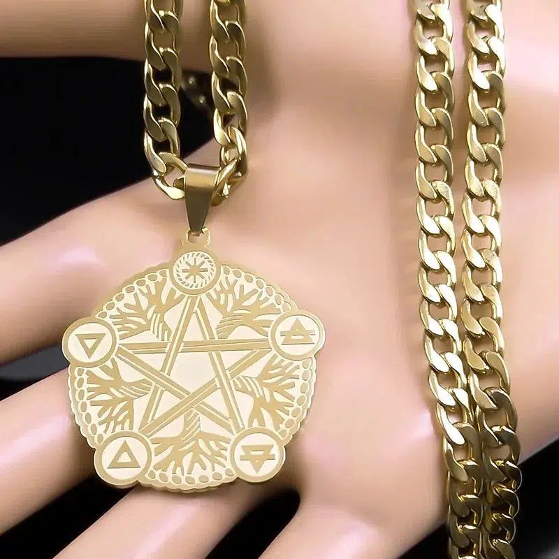 Wicca Tree of Life Pentacle Necklace Wiccan Jewelry-MoonChildWorld