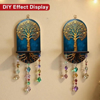 Wicca Tree of Life Wall Shelf for Crystals & Candles – Wooden Spiritual Floating Shelf Pagan Altar Decor-MoonChildWorld