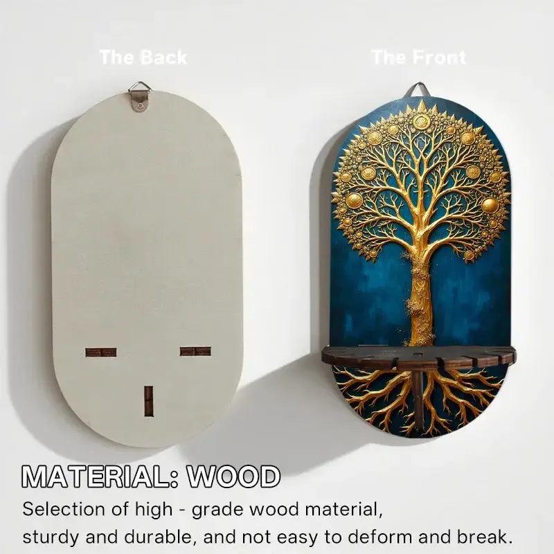 Wicca Tree of Life Wall Shelf for Crystals & Candles – Wooden Spiritual Floating Shelf Pagan Altar Decor-MoonChildWorld