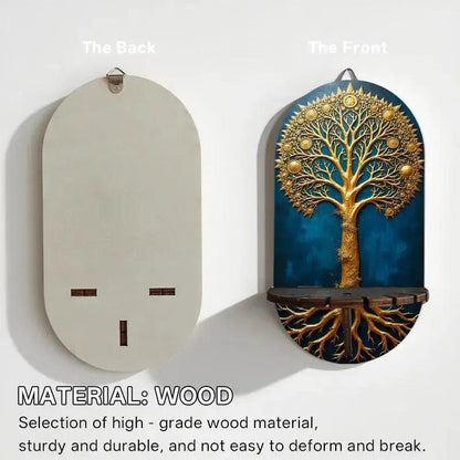 Wicca Tree of Life Wall Shelf for Crystals & Candles – Wooden Spiritual Floating Shelf Pagan Altar Decor-MoonChildWorld