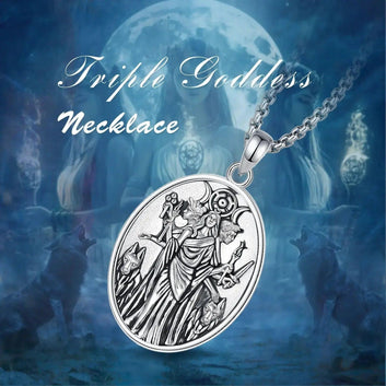 Wicca Triple Goddess Necklace - 925 Silver Hecate Wheel Pagan Goddess Necklace Witchcraft Jewelry-MoonChildWorld