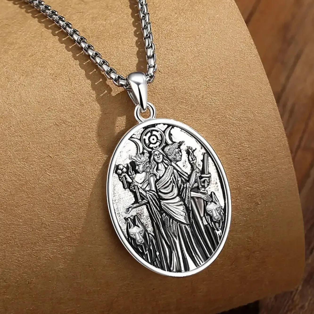 Wicca Triple Goddess Necklace - 925 Silver Hecate Wheel Pagan Goddess Necklace Witchcraft Jewelry-MoonChildWorld