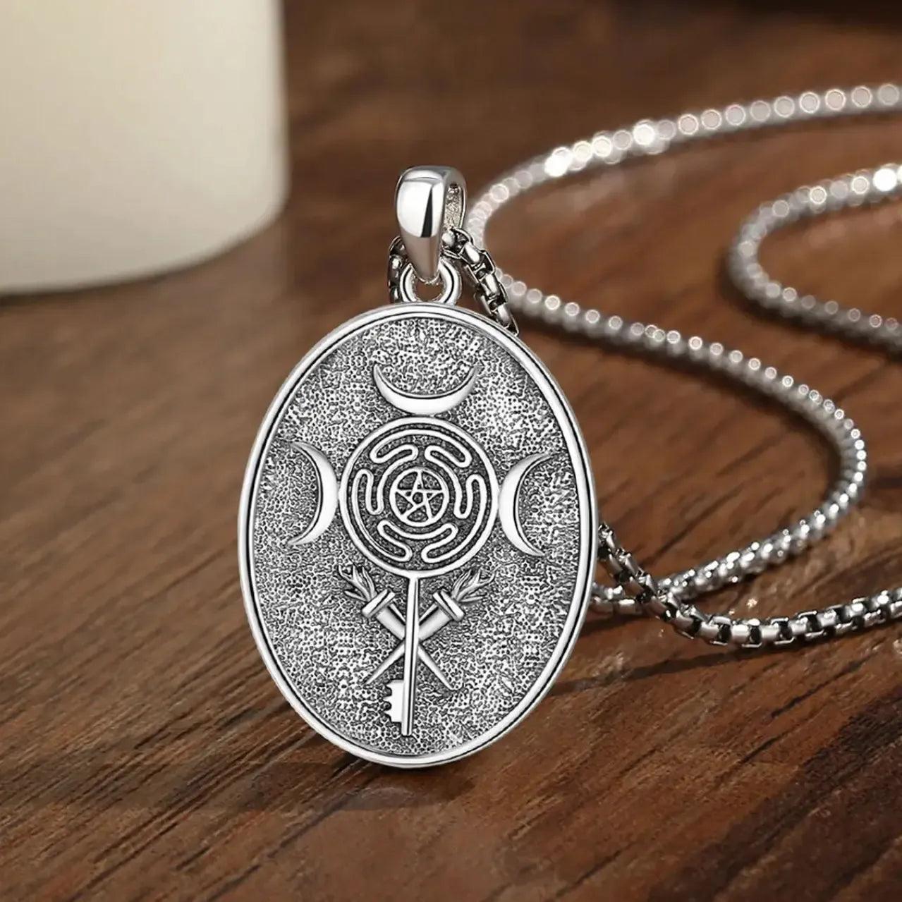 Wicca Triple Goddess Necklace - 925 Silver Hecate Wheel Pagan Goddess Necklace Witchcraft Jewelry-MoonChildWorld