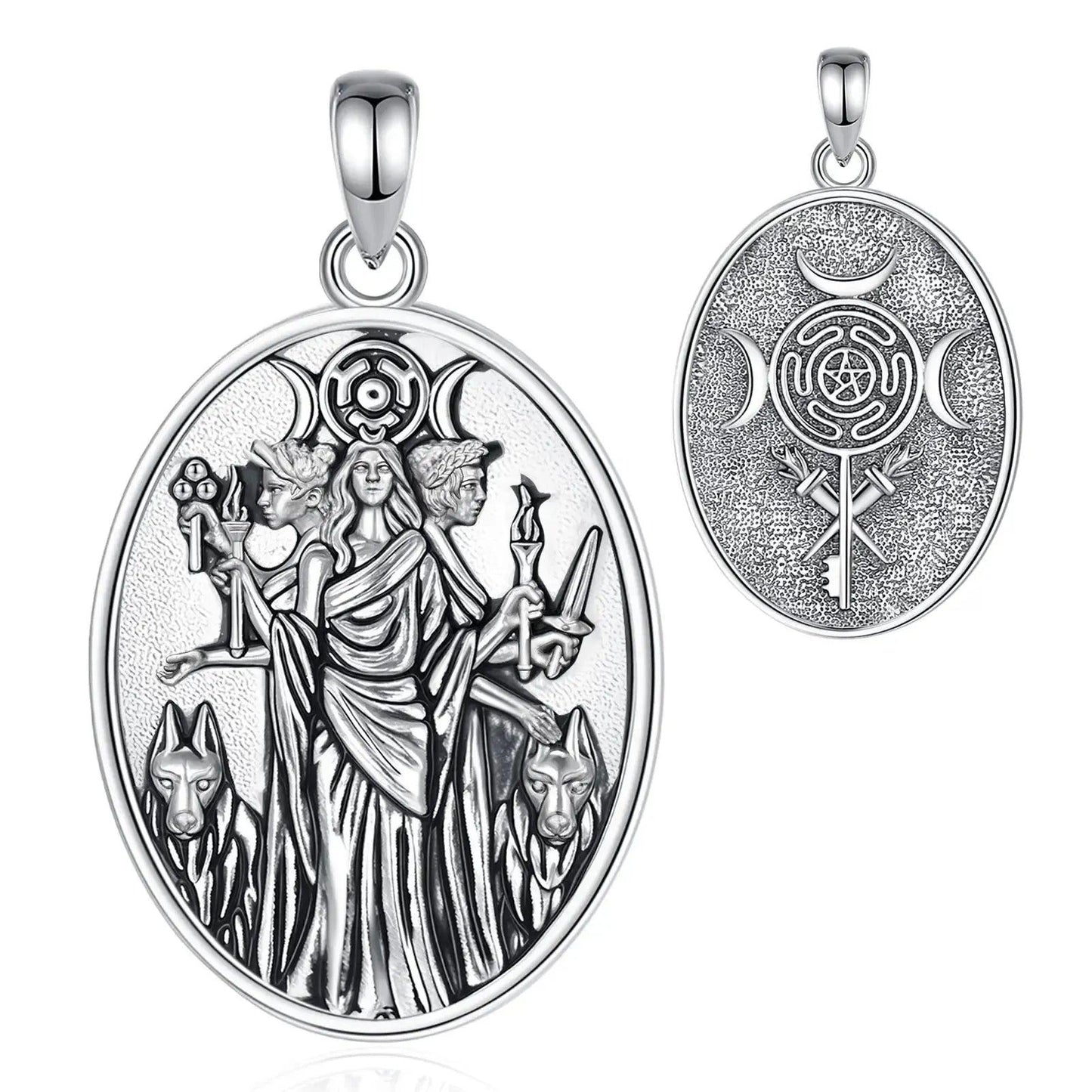 Wicca Triple Goddess Necklace - 925 Silver Hecate Wheel Pagan Goddess Necklace Witchcraft Jewelry-MoonChildWorld