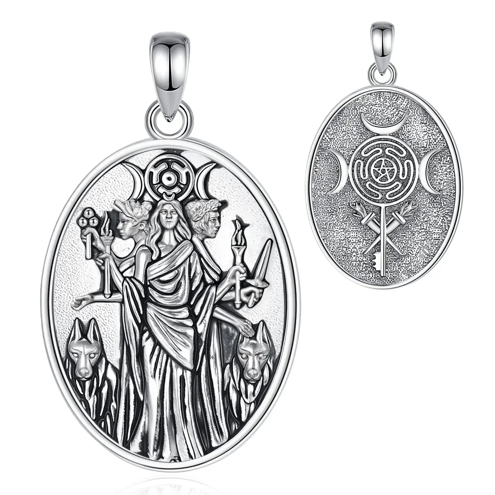 Wicca Triple Goddess Necklace - 925 Silver Hecate Wheel Pagan Goddess Necklace Witchcraft Jewelry-MoonChildWorld