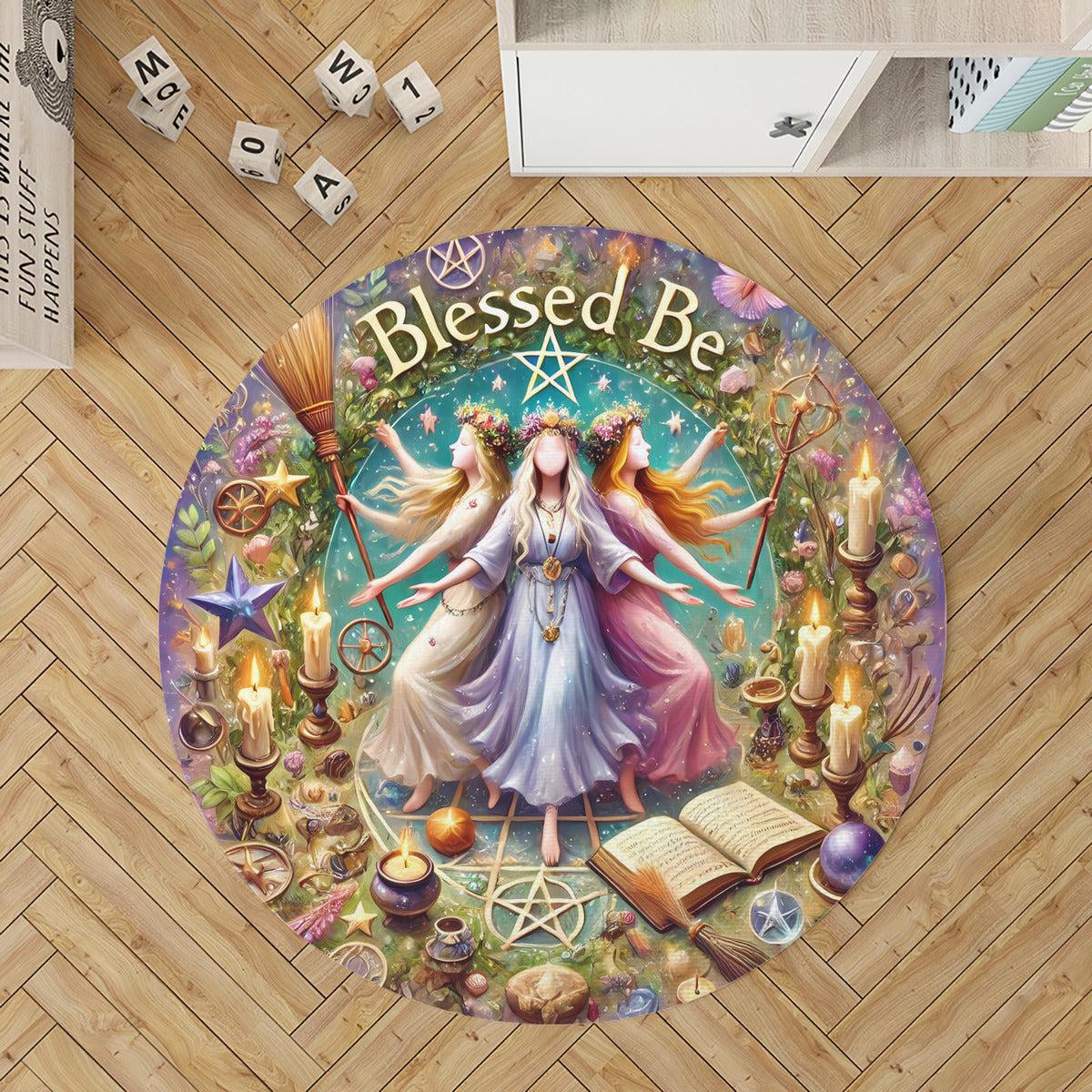 Wicca Triple Goddess Round Rug Hecate Goddess Carpet for Pagan Home Decor-MoonChildWorld