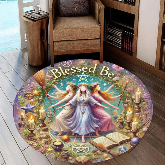 Wicca Triple Goddess Round Rug Hecate Goddess Carpet for Pagan Home Decor-MoonChildWorld