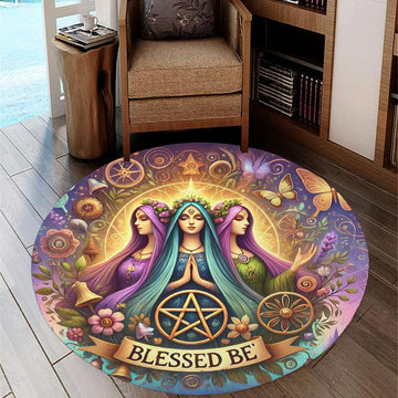 Wicca Triple Goddess Round Rug Hecate Goddess Carpet for Pagan Home Decor-MoonChildWorld