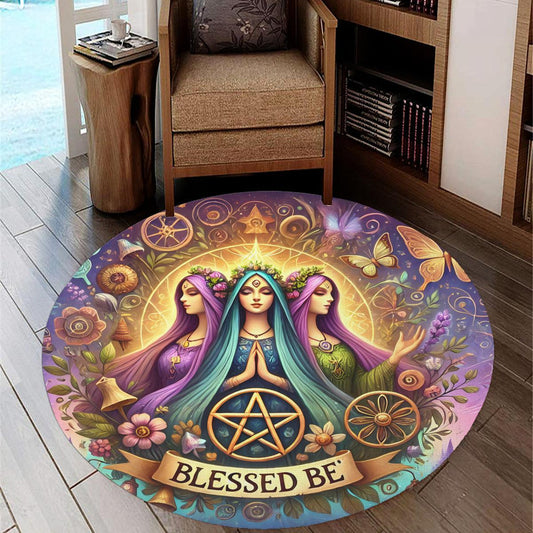 Wicca Triple Goddess Round Rug Hecate Goddess Carpet for Pagan Home Decor-MoonChildWorld