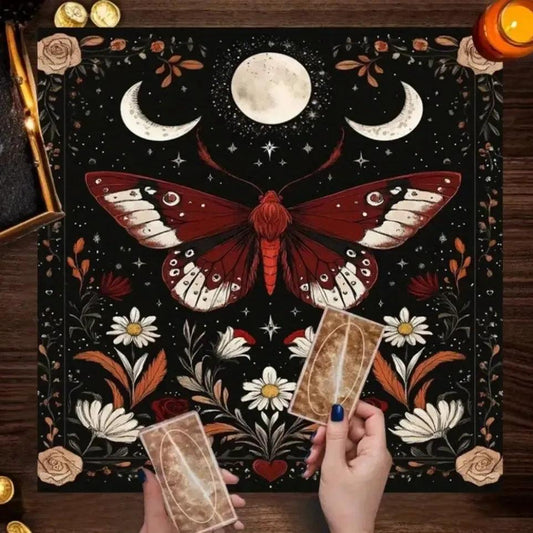 Wicca Triple Moon Butterfly Tarot Tablecloth Witchcraft Altar Cloth for Divination Pagan Decor-MoonChildWorld