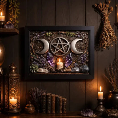 Wicca Triple Moon Canvas Wall Art - Pentacle Pagan Black Framed Art Print Occult Wall Decor_mockup_2.webp