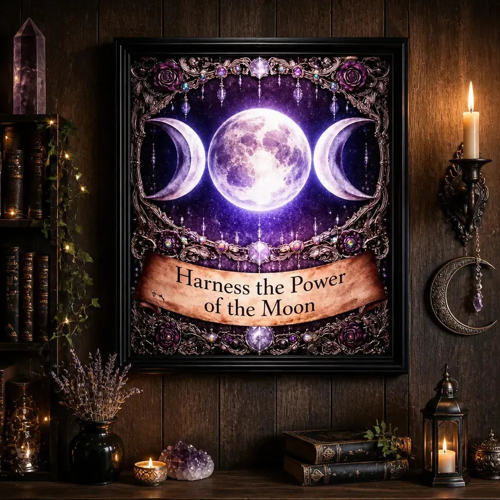 Wicca Triple Moon Canvas Wall Art - Witchy Black Framed Print for Pagan Altar & Sacred Space_mockup_2.webp
