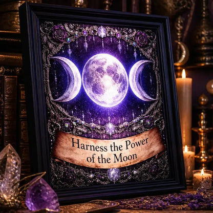 Wicca Triple Moon Canvas Wall Art - Witchy Black Framed Print for Pagan Altar & Sacred Space_mockup_3.webp
