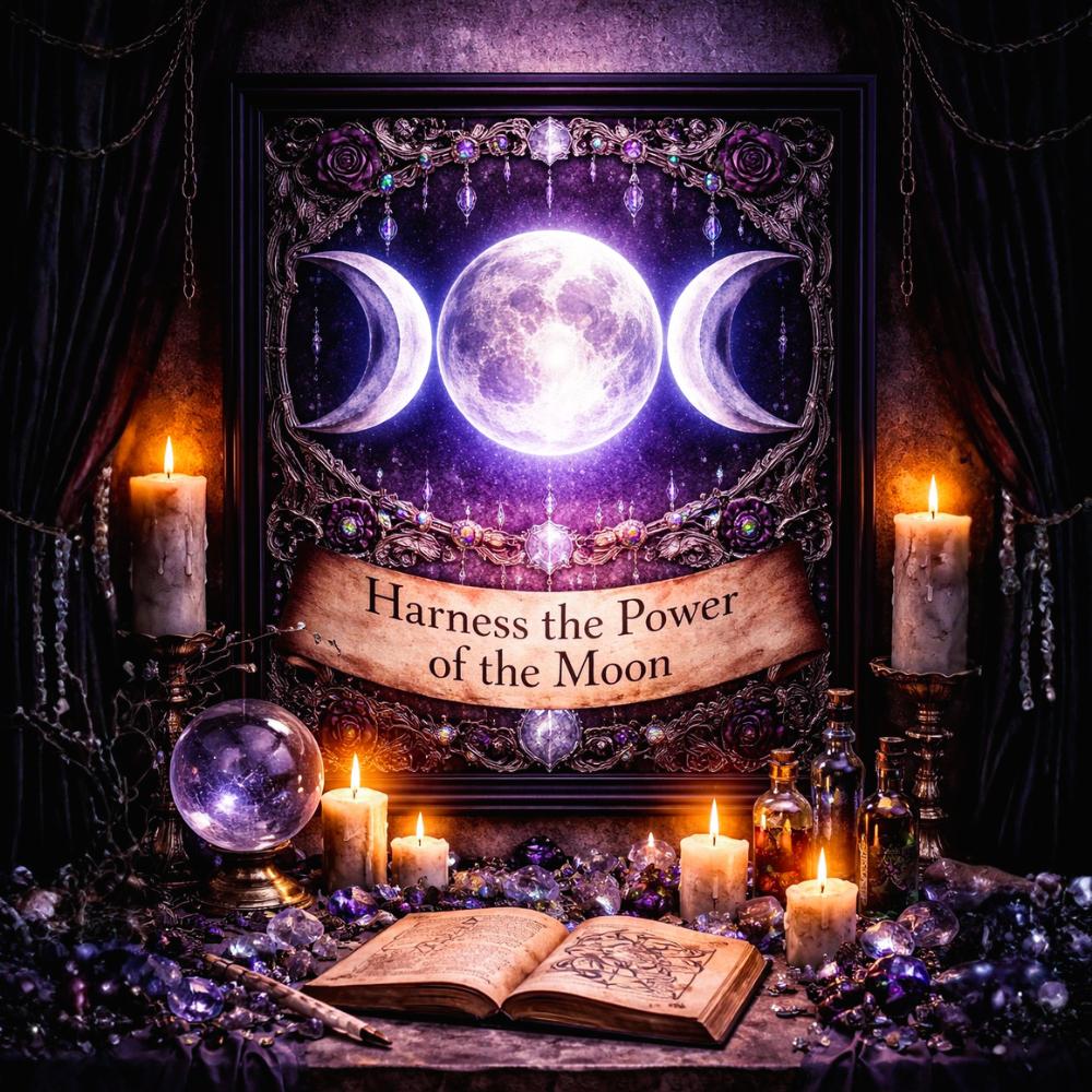 Wicca Triple Moon Canvas Wall Art - Witchy Black Framed Print for Pagan Altar & Sacred Space-MoonChildWorld