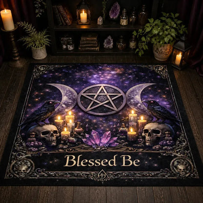 Wicca Triple Moon & Dark Crow Witchcraft Area Rug – Witchy Raven Halloween Carpet for Gothic Decor_mockup_2.webp