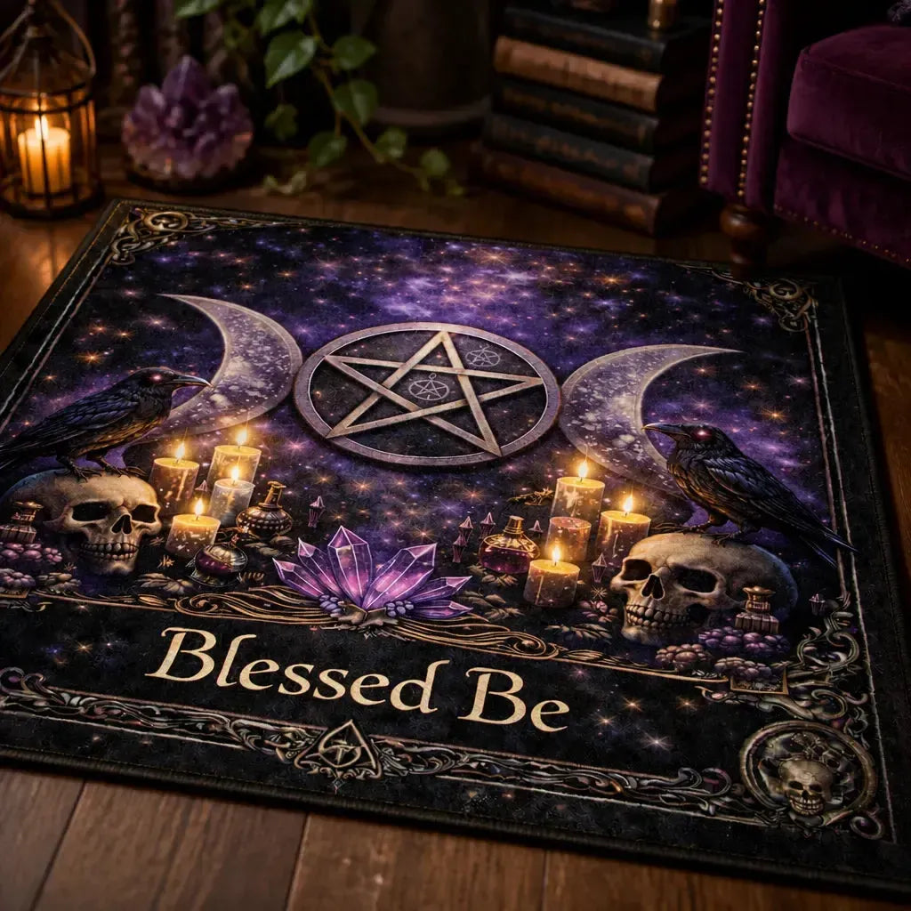 Wicca Triple Moon & Dark Crow Witchcraft Area Rug – Witchy Raven Halloween Carpet for Gothic Decor_mockup_3.webp