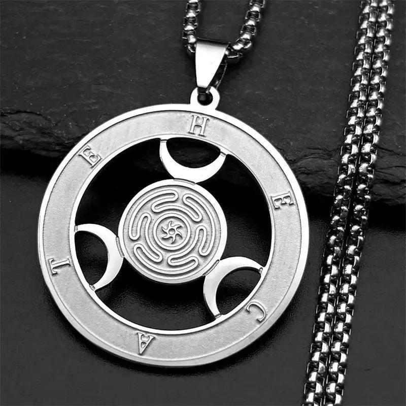 Wicca Triple Moon Goddess Hecate Wheel Necklace Pagan Hecate Symbol Jewelry-MoonChildWorld