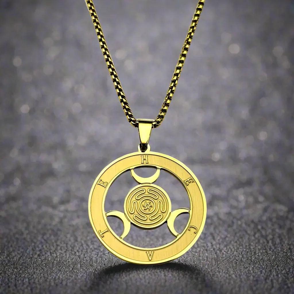 Wicca Triple Moon Goddess Hekate Wheel Necklace Pagan Hecate Symbol Jewelry-MoonChildWorld