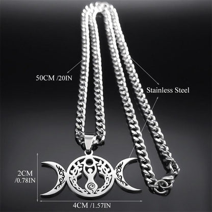 Luxurious 50cm stainless steel Triple Moon Goddess necklace with a detailed 4cm pendant.