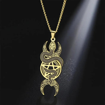 Wicca Triple Moon Goddess Necklace Gothic Pentagram Snake Necklace Witch Jewelry-MoonChildWorld