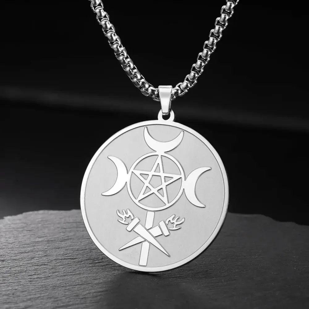 Wicca Triple Moon Goddess Necklace Hecate Wheel Double Sides Pendant Greek Mythology Jewelry-MoonChildWorld