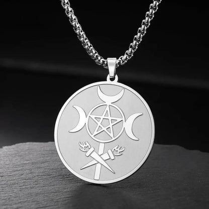 Wicca Triple Moon Goddess Necklace Hecate Wheel Double Sides Pendant Greek Mythology Jewelry-MoonChildWorld