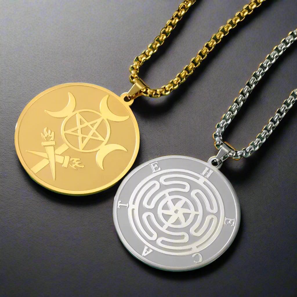 Wicca Triple Moon Goddess Necklace Hecate Wheel Double Sides Pendant Greek Mythology Jewelry-MoonChildWorld