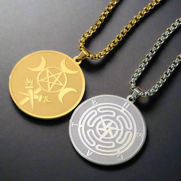 Wicca Triple Moon Goddess Necklace Hecate Wheel Double Sides Pendant Greek Mythology Jewelry-MoonChildWorld
