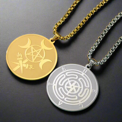 Wicca Triple Moon Goddess Necklace Hecate Wheel Double Sides Pendant Greek Mythology Jewelry-MoonChildWorld