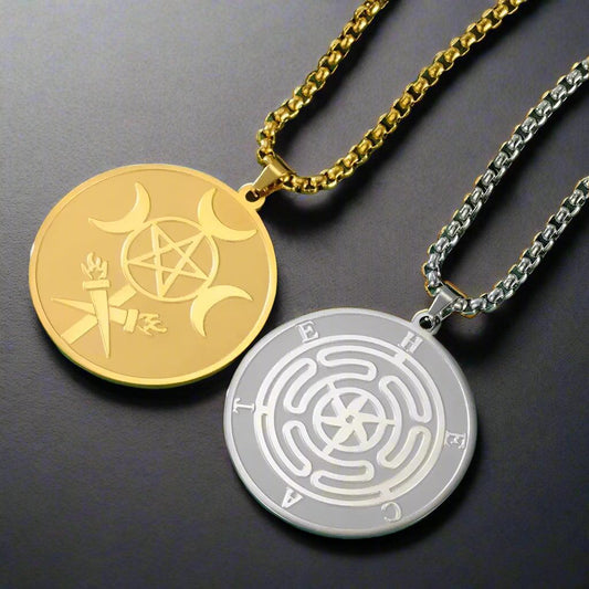 Wicca Triple Moon Goddess Necklace Hecate Wheel Double Sides Pendant Greek Mythology Jewelry-MoonChildWorld