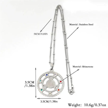 Wicca Triple Moon Hecate Wheel Rhinestones 7 Chakras Pendant Necklace Hekate Witch Jewelry-MoonChildWorld
