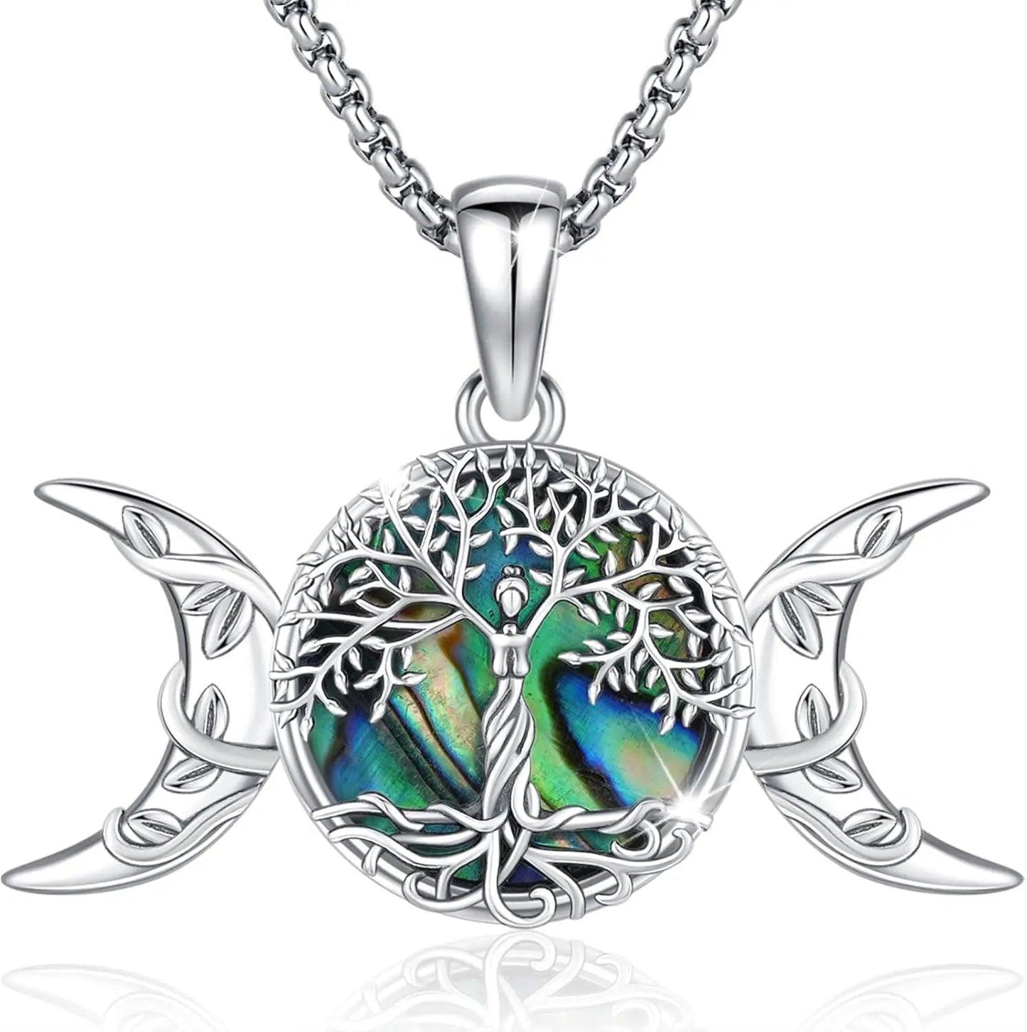 Wicca Triple Moon Necklace 925 Sterling Silver Tree of Life Necklace Pagan Jewelry-MoonChildWorld