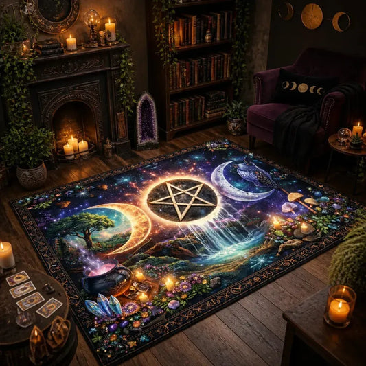 Wicca Triple Moon & Pentagram Area Rug - Spiritual Pagan Carpet_mockup_1.webp