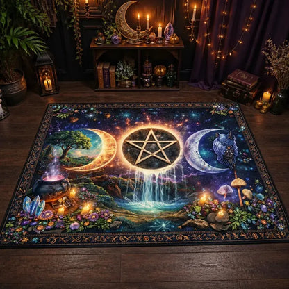 Wicca Triple Moon & Pentagram Area Rug - Spiritual Pagan Carpet_mockup_2.webp
