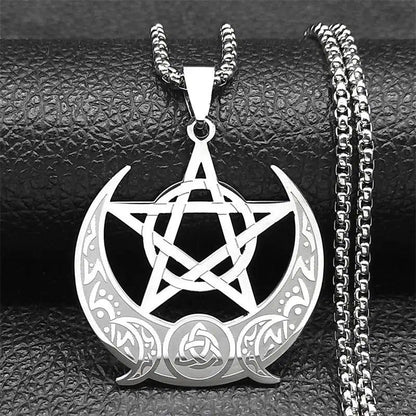 Wicca Triple Moon Pentagram Necklace Witch Trinity Knot Necklace-MoonChildWorld