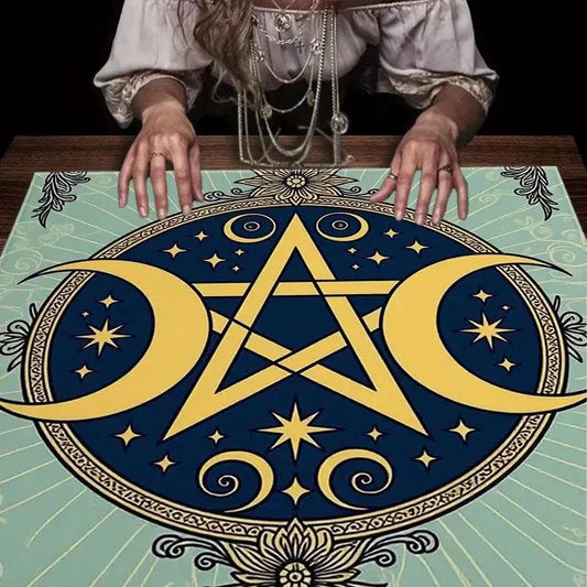 Wicca Triple Moon Pentagram Tarot Tablecloth Mystical Symbol Altar Cloth for Divination Home Decor-MoonChildWorld