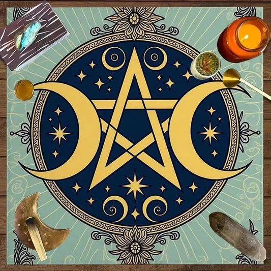 Wicca Triple Moon Pentagram Tarot Tablecloth Mystical Symbol Altar Cloth for Divination Home Decor-MoonChildWorld