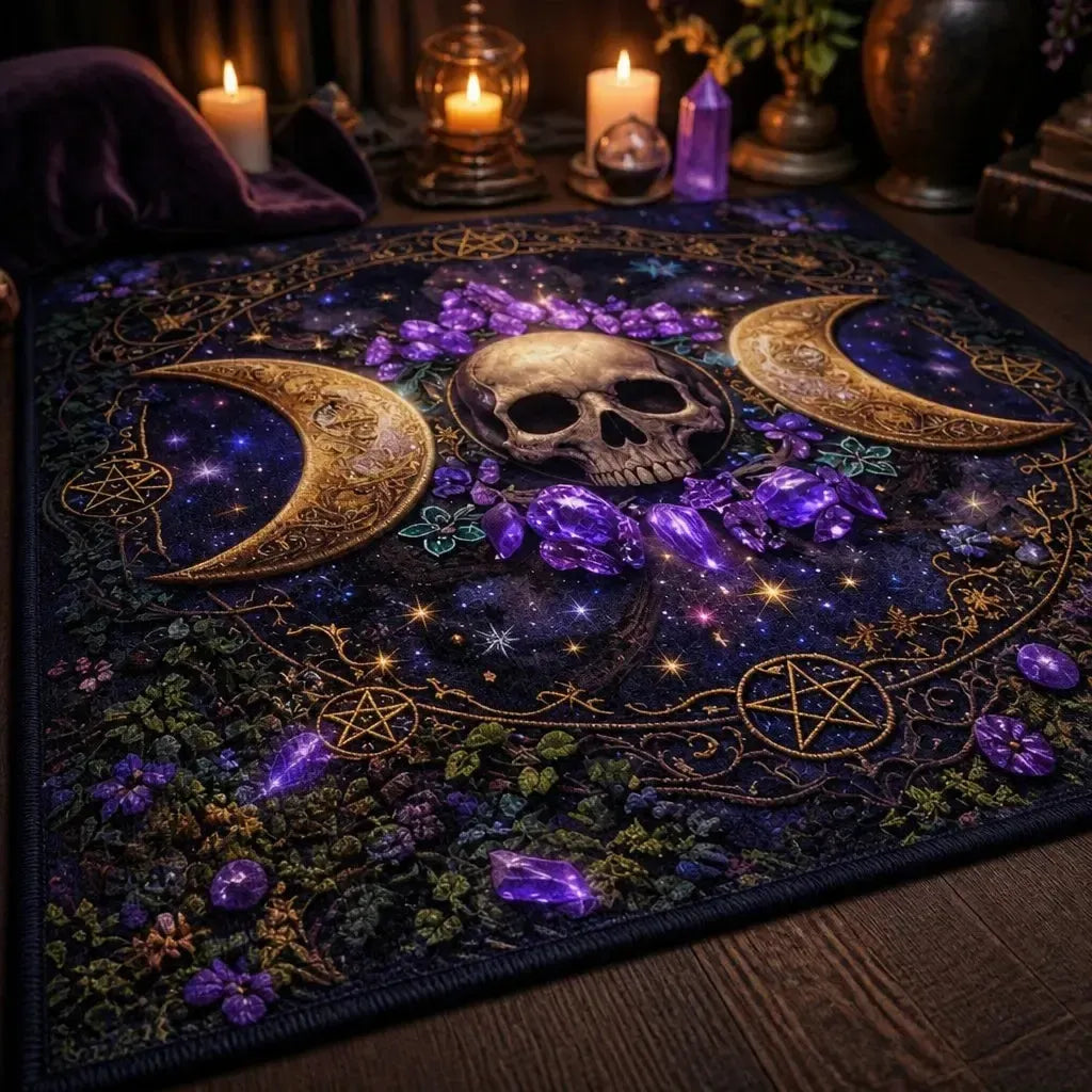 Wicca Triple Moon & Skull Witchcraft Area Rug – Witchy Raven Halloween Carpet for Gothic Decor_mockup_3.webp