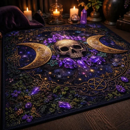 Wicca Triple Moon & Skull Witchcraft Area Rug – Witchy Raven Halloween Carpet for Gothic Decor_mockup_3.webp