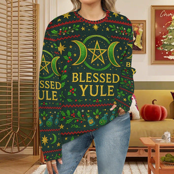 Wicca Triple moon Blessed Yule Sweatshirt Pagan Christmas Sweater-MoonChildWorld