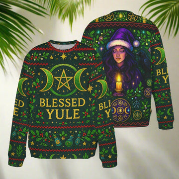 Wicca Triple moon Blessed Yule Sweatshirt Pagan Christmas Sweater-MoonChildWorld